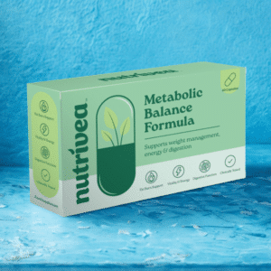 Verpakking-fokus: Verpakking Nutrivea capsules met 60 vegan HPMC-capsules voor één maand gebruik