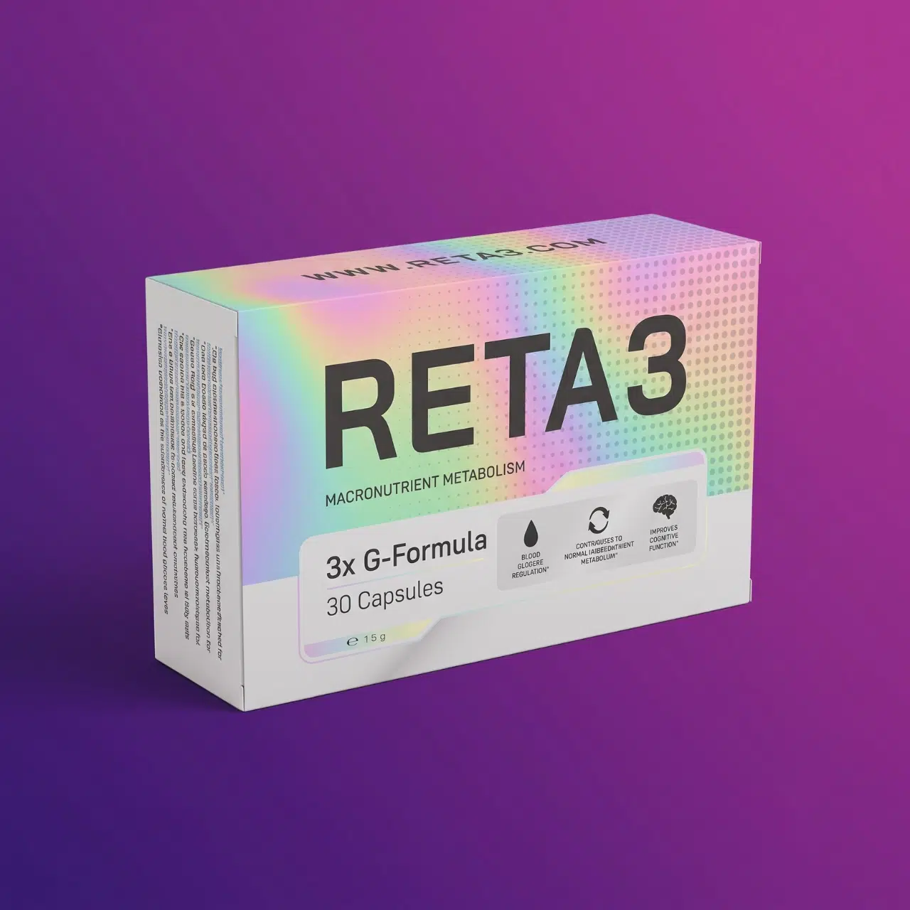 Verpakking Reta3 met 30 capsules, voorzijde